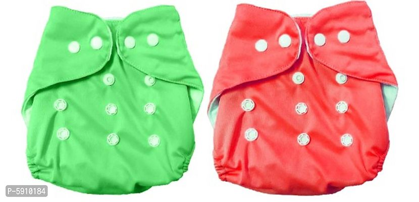 Premium Quality Pack of 2 Pocket Button Style Baby Reusable Cloth Diaper Nappies Washable Quick-Dry Adjustable All-In-One Diapers Wet free Premium Quality For New Borns(GREEN,RED)-thumb0