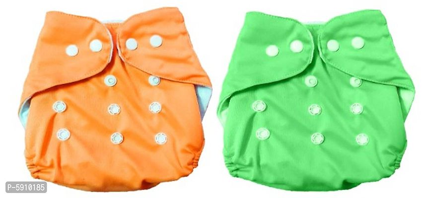 Premium Quality Pack of 2 Pocket Button Style Baby Reusable Cloth Diaper Nappies Washable Quick-Dry Adjustable All-In-One Diapers Wet free Premium Quality For New Borns(ORANGE,GREEN