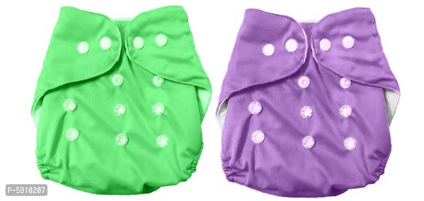 Premium Quality Pack of 2 Pocket Button Style Baby Reusable Cloth Diaper Nappies Washable Quick-Dry Adjustable All-In-One Diapers Wet free Premium Quality For New Borns(GREEN,PURPLE)
