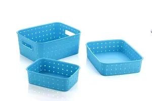 WINDBUZZ Multipurpose Smart Shelf Basket Storage Basket Set (Blue, 3 Piece)-thumb2