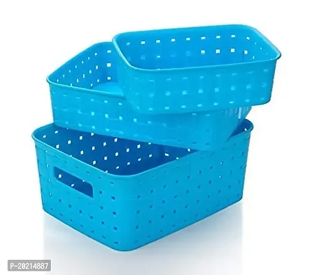 WINDBUZZ Multipurpose Smart Shelf Basket Storage Basket Set (Blue, 3 Piece)-thumb0