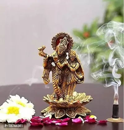 Premium Quality Metal Radha Krishna Standing On Lotus Showpiecenbsp;-thumb0