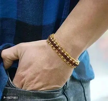 Gold plated Brass, Natural Pure Rudraksh, channel design, Stylish Bracelet Men women-thumb0