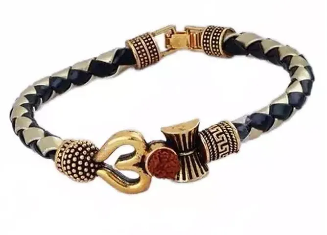 Om damru design rudraksh leather bracelate for men and boys.