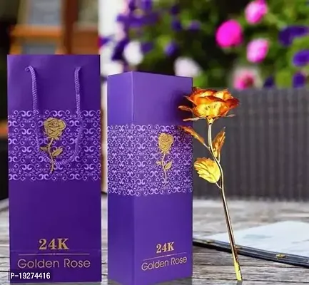 1Pcs 24K Gold Rose with Beautiful Gift Box (30x9x9cm) Golden Color Rose for Your Loved Ones-thumb0