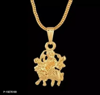 Gold Plated Classic Design Godess Maa Durga Sherawali MATA Rani God Religious Chain Pendant Locket Necklace Spiritual Jewellery for Men/Women-thumb0