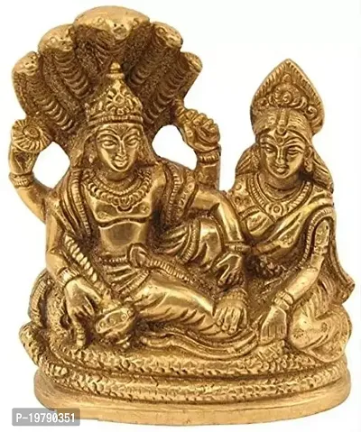 Brass Lord Vishnu and Goddess Lakshmi on Seshnaga Statue, Height 4.2 inches