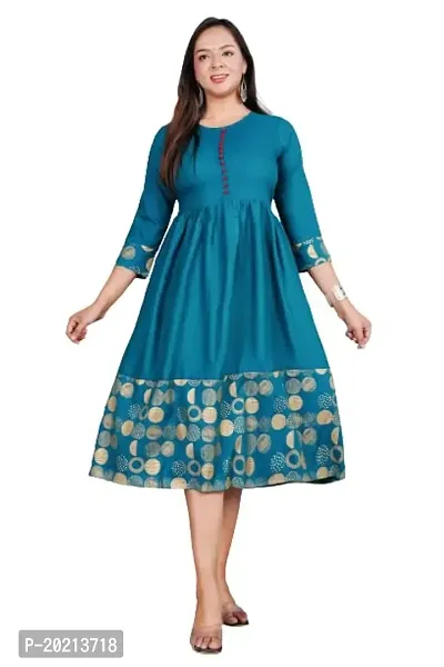 ASHA Fashion Stylish Gold Printed Flared Kurta for Women and Girls(AF-004) (Small, Rama Green)-thumb0