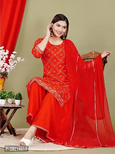 ASHA FASHION STYLISH PRINTED KURTA SHARARA AND DUPATTA SET FOR WOMEN AND GILES(AF-027) (Medium, RED)