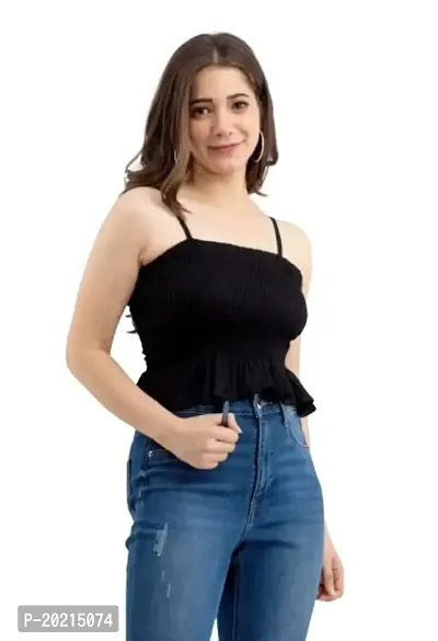 ASHA Fashion Stylish Solid Strap Sleeves Rayon TOP for Women and Girls(AF-017) (Small, Black)