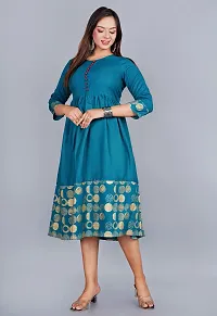 ASHA Fashion Stylish Gold Printed Flared Kurta for Women and Girls(AF-004) (Small, Rama Green)-thumb2