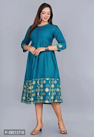 ASHA Fashion Stylish Gold Printed Flared Kurta for Women and Girls(AF-004) (Small, Rama Green)-thumb3