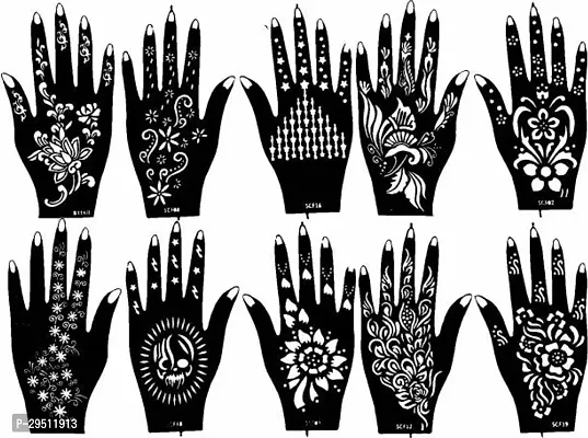 Henna Tattoo Stencil Hand Finger Paint Temporary Tattoo Floral Pack of 10-thumb0