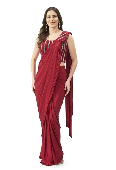Designer Lycra Ready To Wear Sarees with Sequin Stitched Blouse
