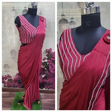 Designer Ready To Wear Lycra Sarees with Stitched Blouse