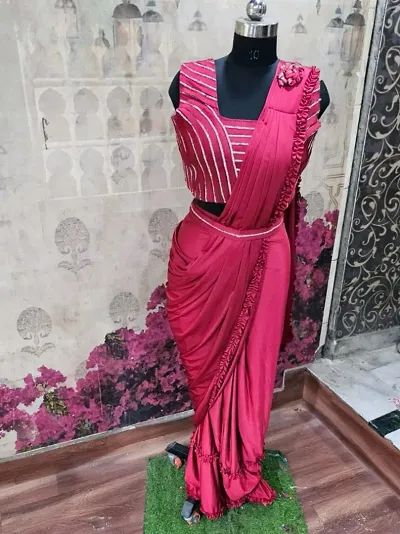 Beautiful Lycra Readymade Saree With Stitched Blouse