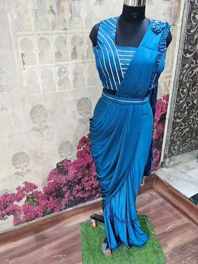 Designer Ready To Wear Lycra Sarees with Stitched Blouse