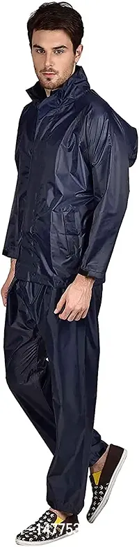 VORDVIGO Unisex Stylish Raincoat/Rainwear/Rainsuit/barsaati/Overcoat with Hoods and Side Pocket 100% Waterproof rain Suit for Men/Women_Size- XXL (Blue)-thumb0