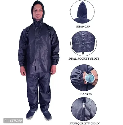 VORDVIGO Lightweight 100% Waterproof Raincoat set of Top  Bottom for Men's with hood (Black  Blue)-thumb4