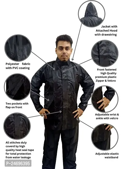 VORDVIGO Men  Women Raincoat, Rainwear, Barsaati, Overcoat with Hood, Side Pockets 100% Waterproof Portable Rain Suit Size-L (Blue)-thumb3