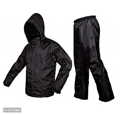 VORDVIGO Rainwear Mens Raincoat Set Coat with Pant Waterproof with Adjustable Hood Rain Suit-Black  Blue-thumb0
