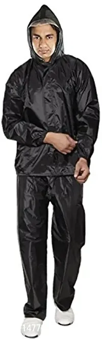VORDVIGO Men/Women Stylish Raincoat/Rainwear/Rainsuit/barsaati/Overcoat with Hood and Side Pocket 100% Waterproof Portable rain Suit for Men/Women_Size- L (Black)
