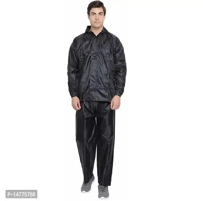 VORDVIGO Mens Raincoat with Adjustable Hood |Raincoat for Men | Waterproof semi Nylon Jacket  Pant with Carrying Pouch (Black  Blue)