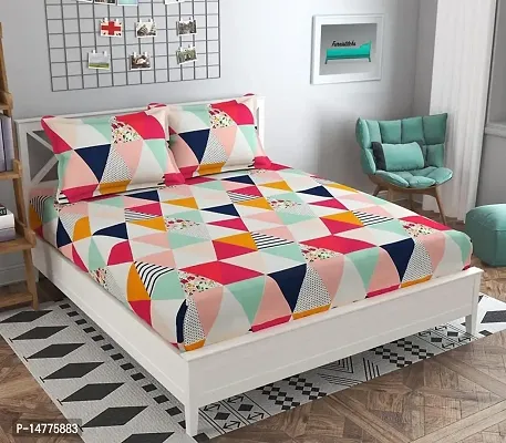 230 TC Cotton Double Bed Printed Bedsheet with Two Pillow Covers_Size-90*90 inch (Triangle Design)