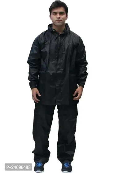 VORDVIGO Semi-Nylon Water Resistant Rain coat with Pant (Black, Size-XXL)-thumb0