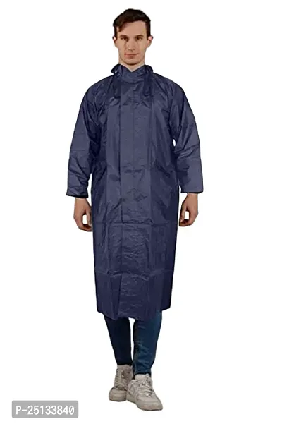 VORDVIGO Men Solid Rain Coat/Overcoat with Hoods and Side Pockets and Waterproof Raincoat, Size-M, Color-Blue-thumb0