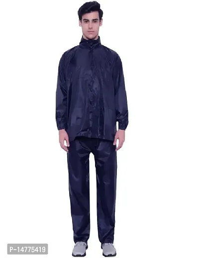 VORDVIGO Unisex Semi Nylon Water Resistant Rain Coat with Pant (Black  Blue)