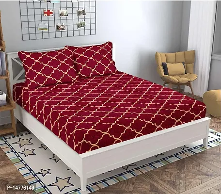 230 TC Cotton Double Bed Printed Bedsheet with Two Pillow Covers_Size-90*90 inch (Red Design)