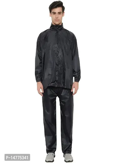 VORDVIGO Unisex Semi Nylon Water Resistant Rain Coat with Pant (Black  Blue)