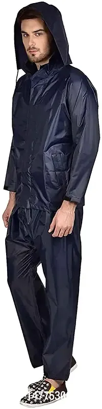 VORDVIGO Unisex Stylish Raincoat/Rainwear/Rainsuit/barsaati/Overcoat with Hoods and Side Pocket 100% Waterproof rain Suit for Men/Women_Size- XXL (Blue)-thumb3