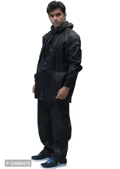 VORDVIGO Semi-Nylon Water Resistant Rain coat with Pant (Black, Size-L)-thumb3