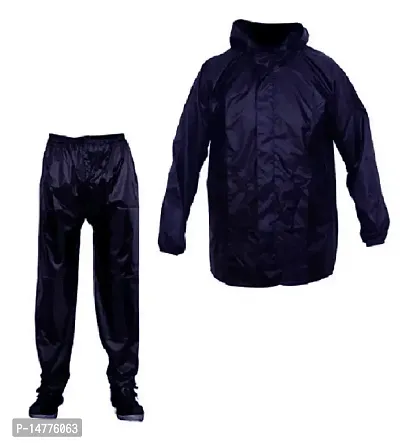 VORDVIGO Semi Nylon Water Resistant Rain Coat with Pant (Black  Blue)-thumb0