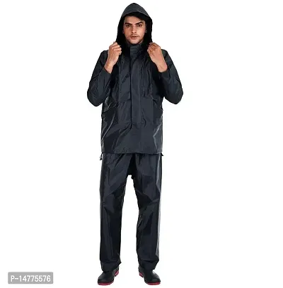 Men Rider Solid Raincoat Rainsuit Pant Style With Jacket Black Blue-thumb0