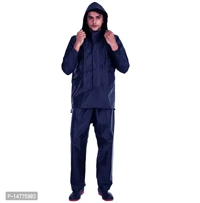 VORDVIGO Men's Rider Solid Raincoat Rainsuit Pant style with Jacket (Black  Blue)-thumb0