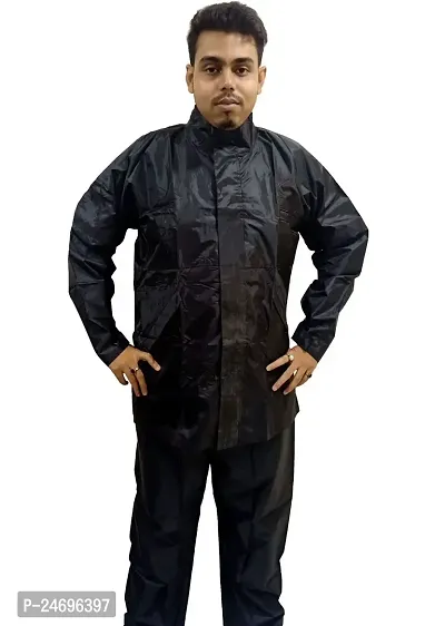 VORDVIGO Men  Women Raincoat, Rainwear, Barsaati, Overcoat with Hood, Side Pockets 100% Waterproof Portable Rain Suit Size-XXL (Blue)-thumb0