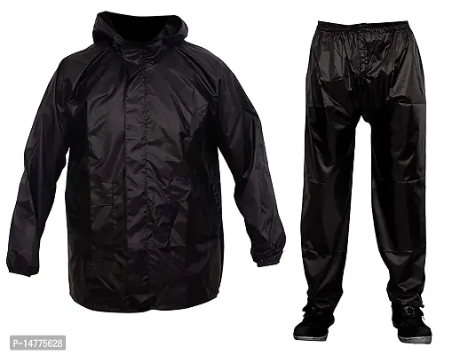 VORDVIGO Men/Women Stylish Raincoat/Rainwear/Rainsuit/barsaati/Overcoat with Hoods and Side Pocket 100% Waterproof rain Suit for Men/Women_Size- Free (Black)-thumb0