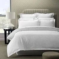 300 TC Satin Double Bedsheet, Satin Stripes/Lining Stripes Double Bedsheet with Two Pillow Covers (White)-thumb3