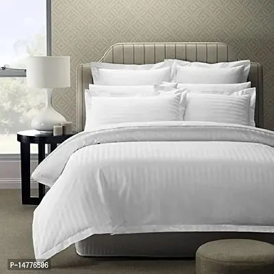 300 TC Satin Double Bedsheet, Satin Stripes/Lining Stripes Double Bedsheet with Two Pillow Covers (White)-thumb4