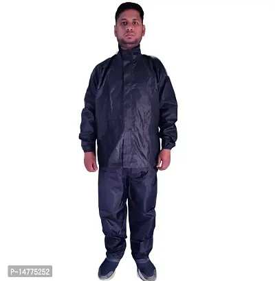 VORDVIGO Lightweight 100% Waterproof Raincoat set of Top  Bottom for Men's with hood (Black  Blue)