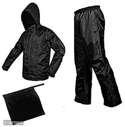 Stylish Raincoat Rainwear Rainsuit Barsaati Overcoat With Hoods And Side Pocket 100 Per Waterproof Rain Suit For Men Women Free Size Black-thumb0