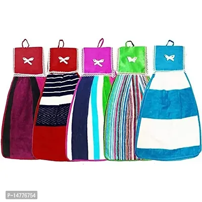 VORDVIGO Double Sided Printed Soft Cotton Hanging Hand Towel Napkin for Wash and Kitchen Basin (Multicolor) - Pack of 5