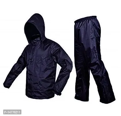 VORDVIGO Rainwear Mens Raincoat Set Coat with Pant Waterproof with Adjustable Hood Rain Suit-Black  Blue