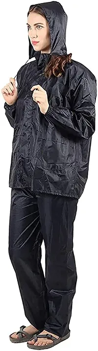 VORDVIGO Unisex Stylish Raincoat/Rainwear/Rainsuit/barsaati/Overcoat with Hoods and Side Pocket 100% Waterproof rain Suit for Men/Women_Size- L (Black)-thumb2