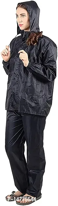 VORDVIGO Unisex Stylish Raincoat/Rainwear/Rainsuit/barsaati/Overcoat with Hoods and Side Pocket 100% Waterproof rain Suit for Men/Women_Size- L (Black)-thumb3