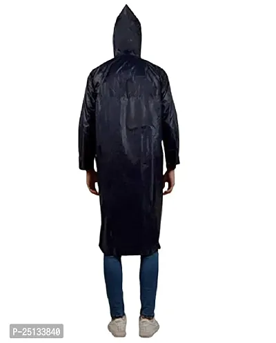 VORDVIGO Men Solid Rain Coat/Overcoat with Hoods and Side Pockets and Waterproof Raincoat, Size-M, Color-Blue-thumb2