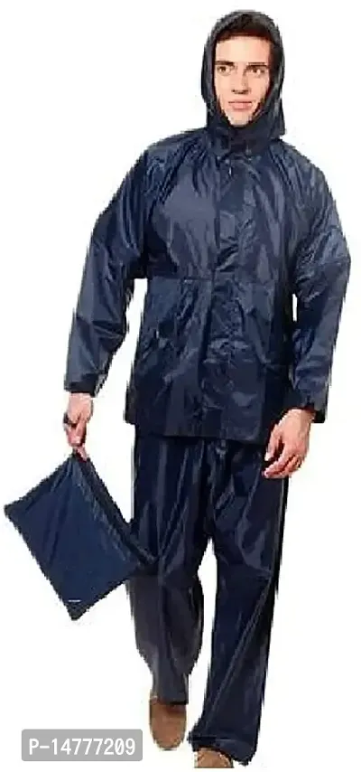 Stylish Waterproof Raincoat Super Soft Durable Bikers Rain Jacket And Pant For Men With Adjustable Hood Size Xxl Blue-thumb0